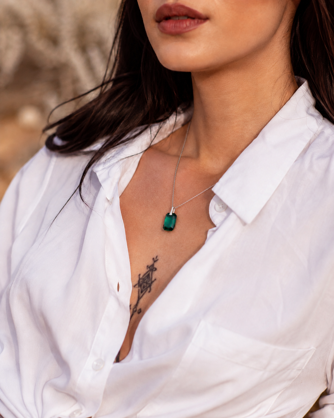 Savvina - Κολιέ επιροδιωμένο και κρύσταλλο Swarovski® - Emerald