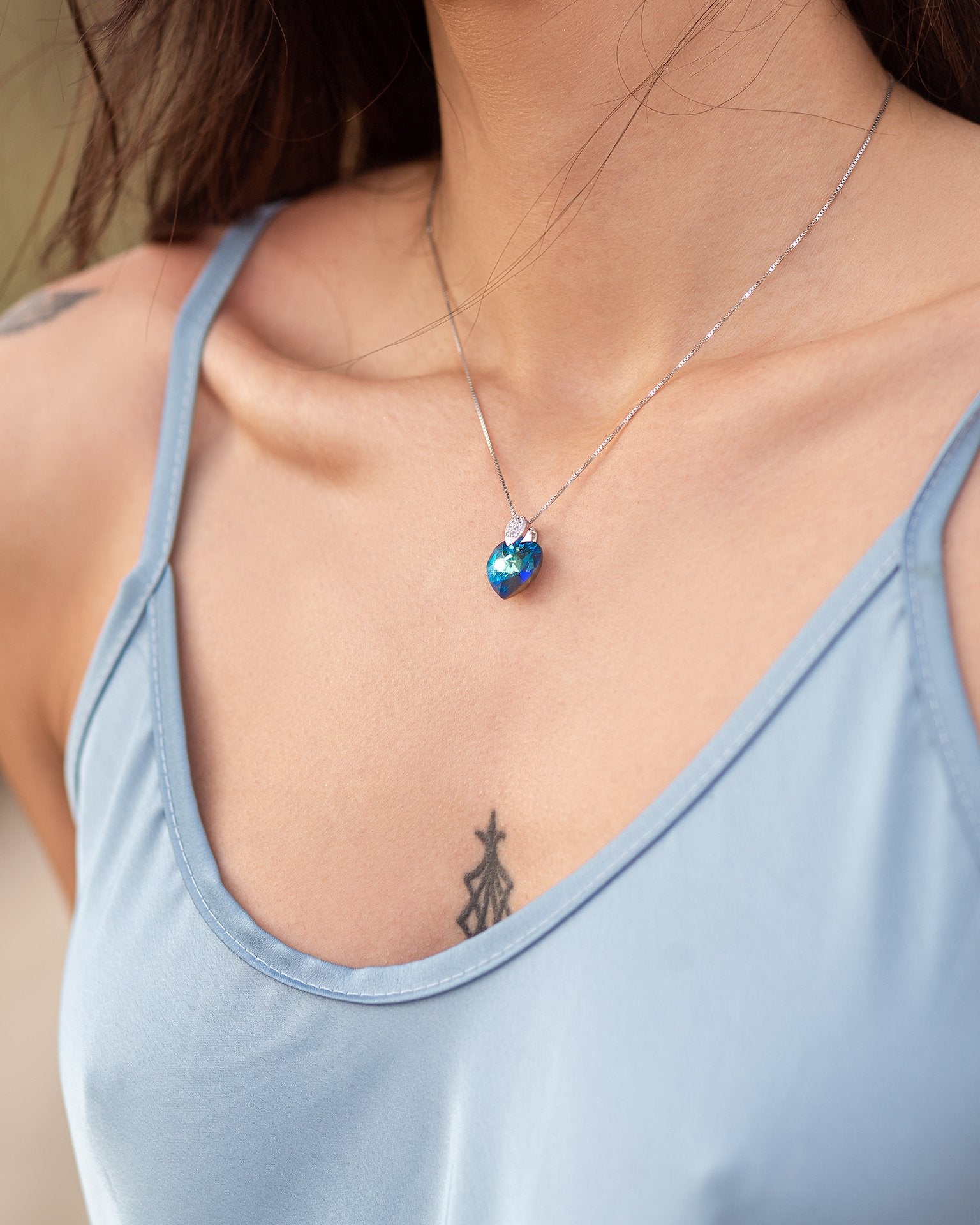 Amore Eterno - Silver Necklace with Swarovski Crystal-Bermuda Blue - Sensa Milano