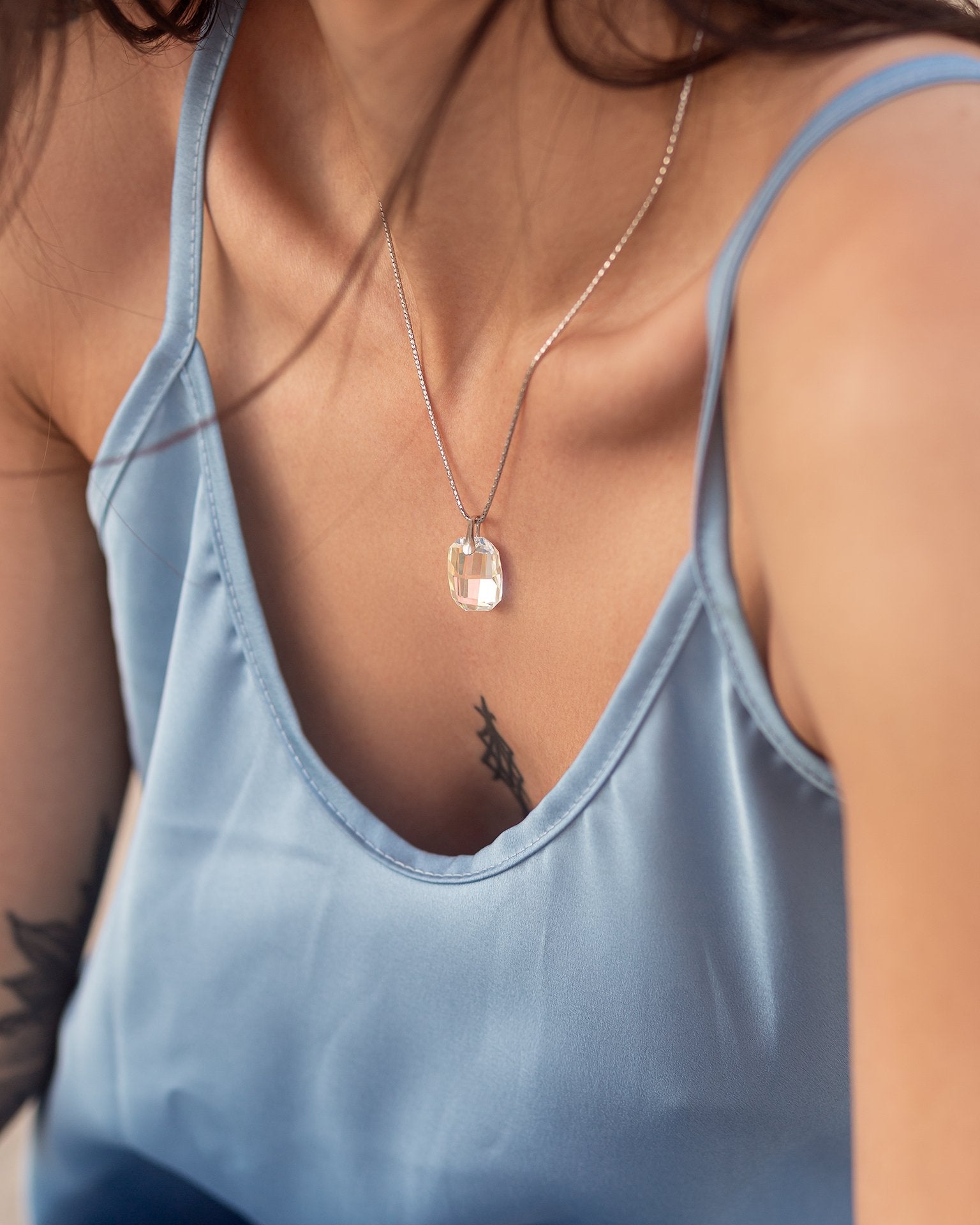 Savvina - Silver Necklace with Swarovski Crystal-White AB - Sensa Milano