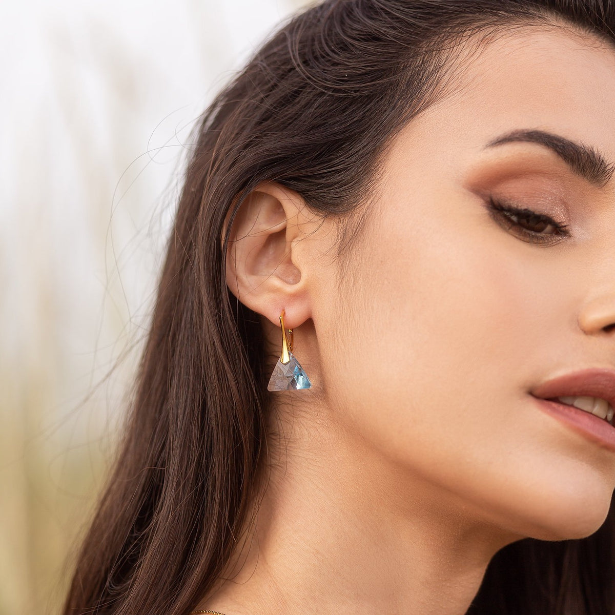 Cleopatra - 24K Gold Plated Silver Earrings with Swarovski Crystals-Aquamarine - Sensa Milano