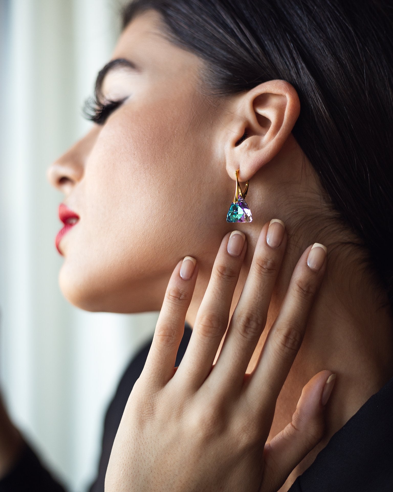 Cleopatra - 24K Gold Plated Silver Earrings with Swarovski Crystals-Vitrail Light - Sensa Milano