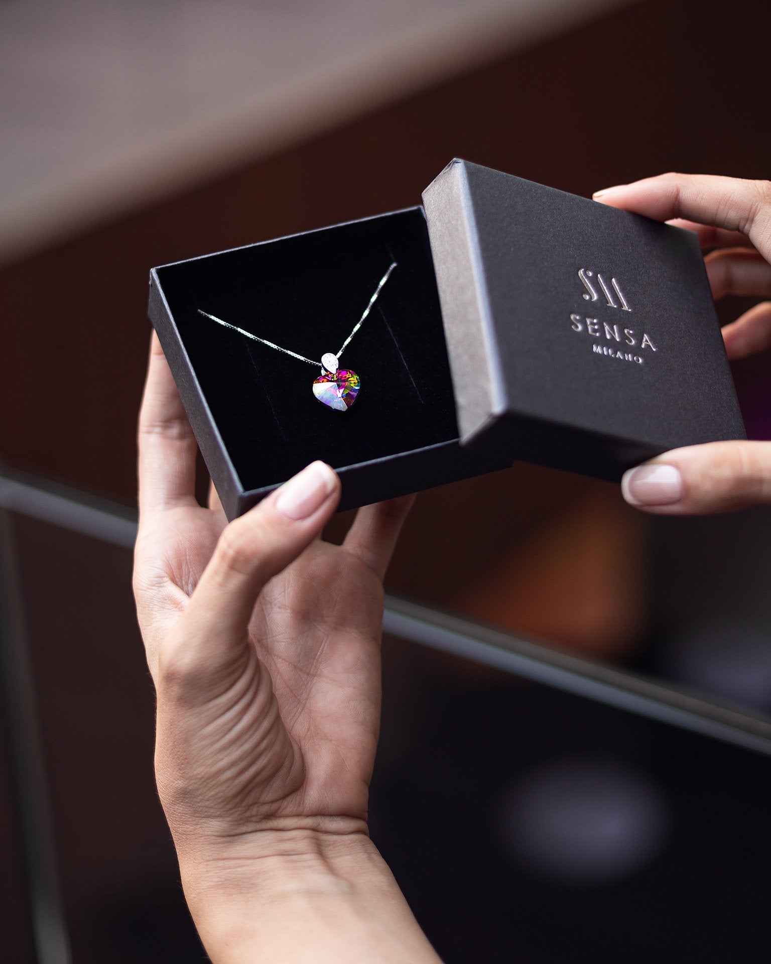 Amore Eterno - Silver Necklace with Swarovski Crystal-Vitrail Medium - Sensa Milano