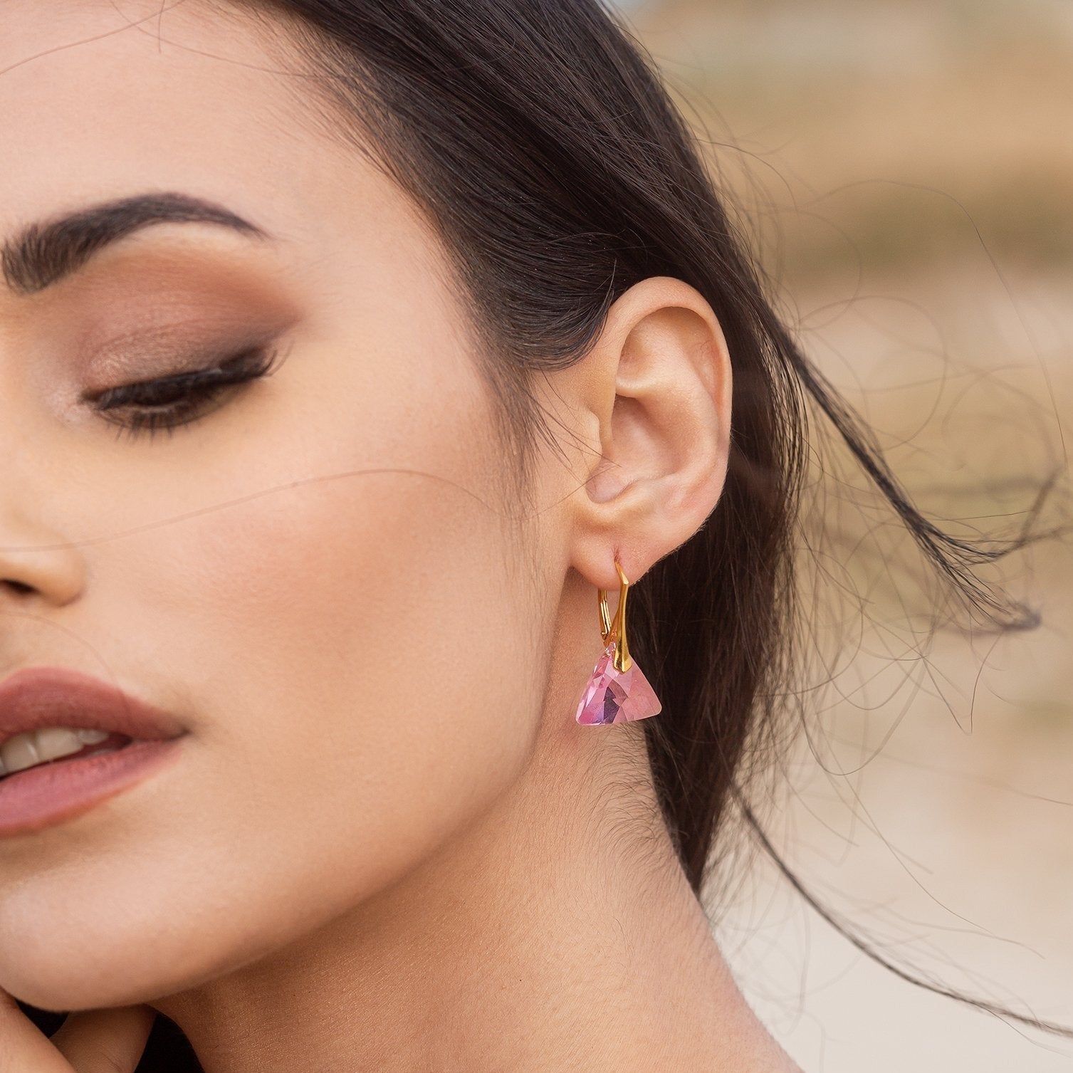 Cleopatra - 24K Gold Plated Silver Earrings with Swarovski Crystals-Light Rose - Sensa Milano