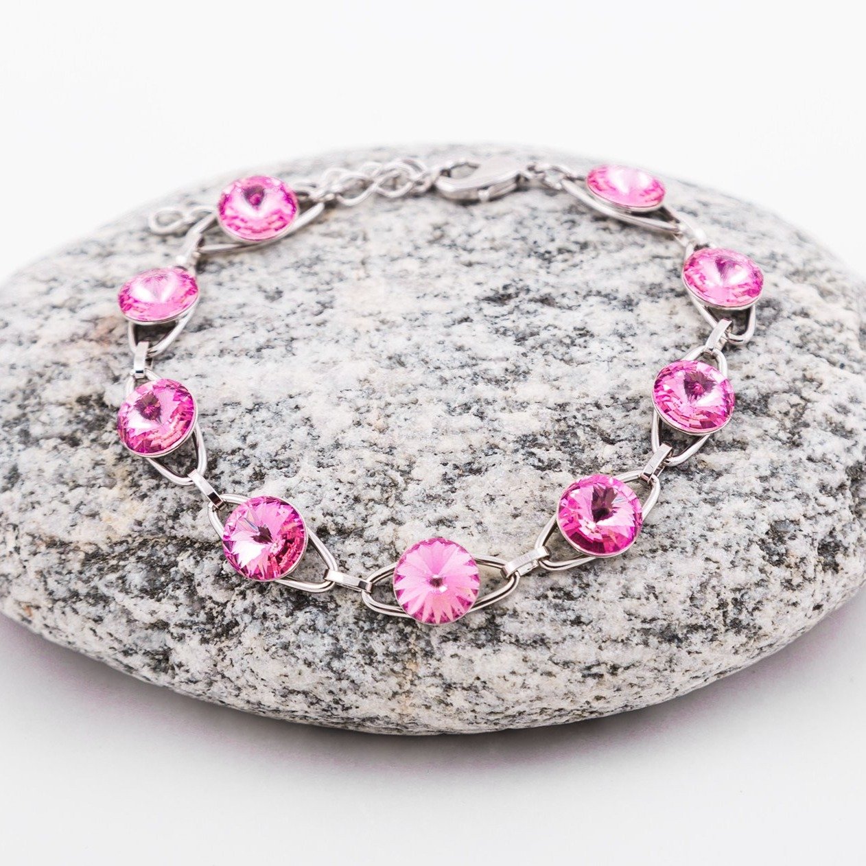 Dorotea - Rhodium Plated Bracelet with Swarovski Crystals-Light Rose - Sensa Milano