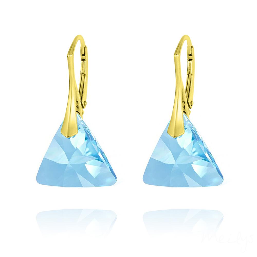 Cleopatra - 24K Gold Plated Silver Earrings with Swarovski Crystals-Aquamarine - Sensa Milano