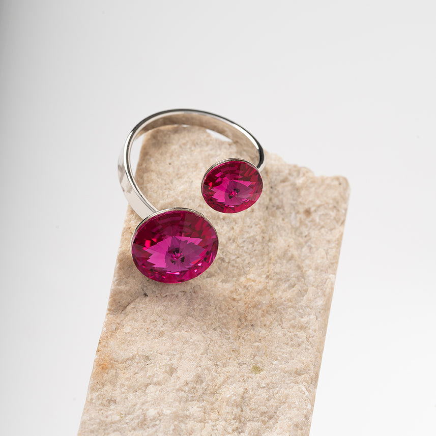 Alessia - Δαχτυλίδι από επιροδιωμένο ορείχαλκο και κρυστάλλους - Fuchsia