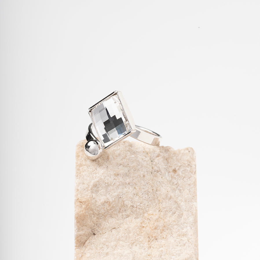 Athena - Δαχτυλίδι από επιροδιωμένο ορείχαλκο και κρύσταλλο - Crystal White