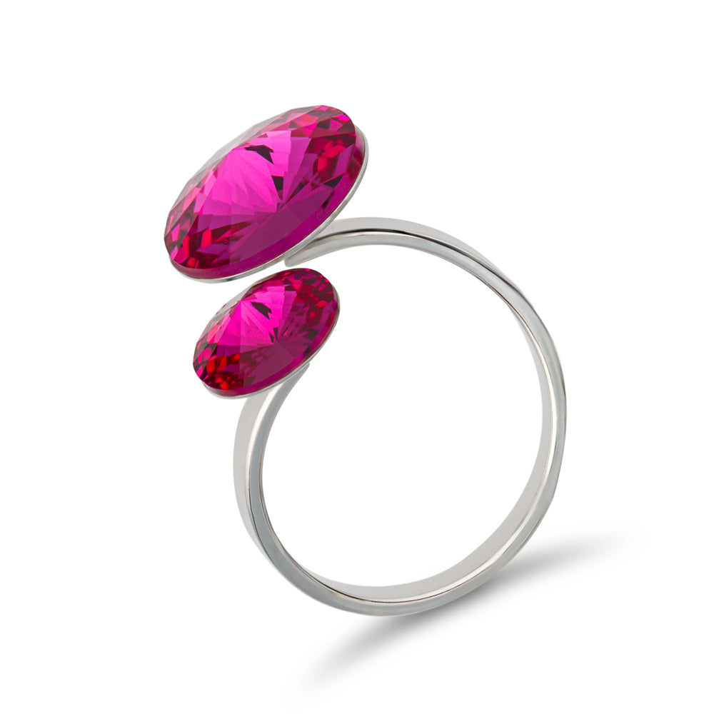 Alessia - Δαχτυλίδι από επιροδιωμένο ορείχαλκο και κρυστάλλους - Fuchsia