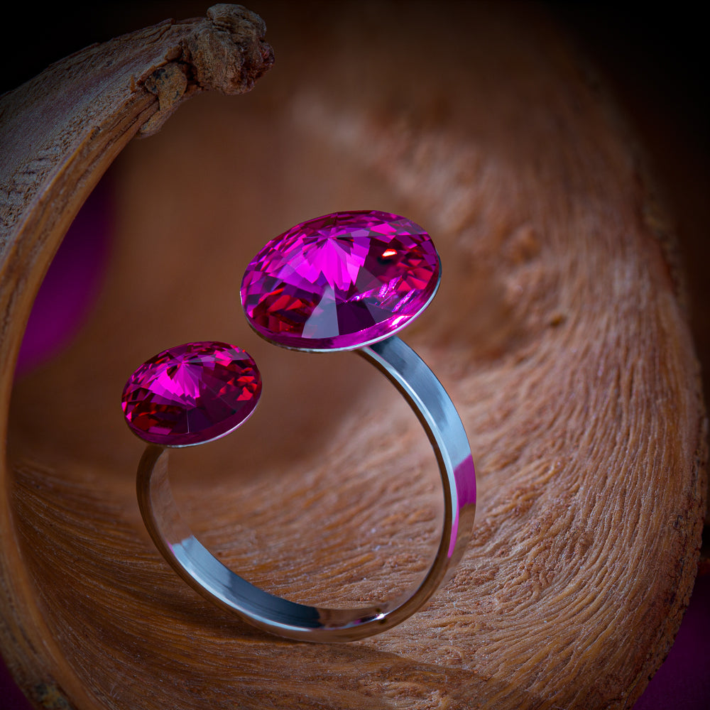 Alessia - Δαχτυλίδι από επιροδιωμένο ορείχαλκο και κρυστάλλους - Fuchsia