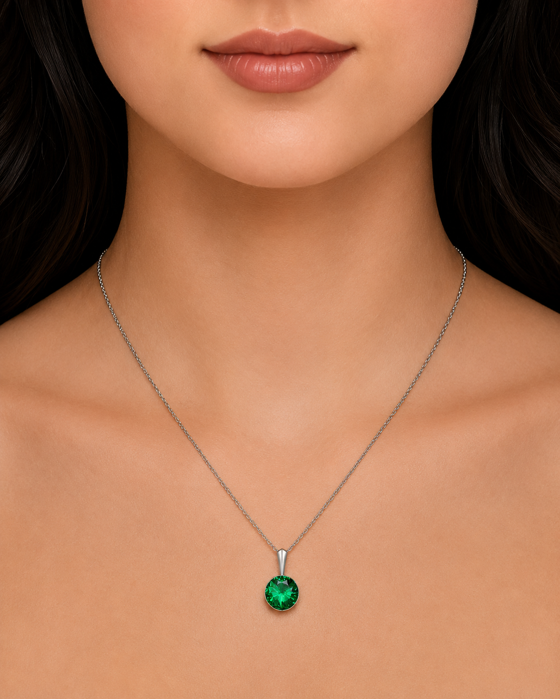 Alessia SS - Κολιέ επιροδιωμένο και κρύσταλλος Swarovski® - Emerald