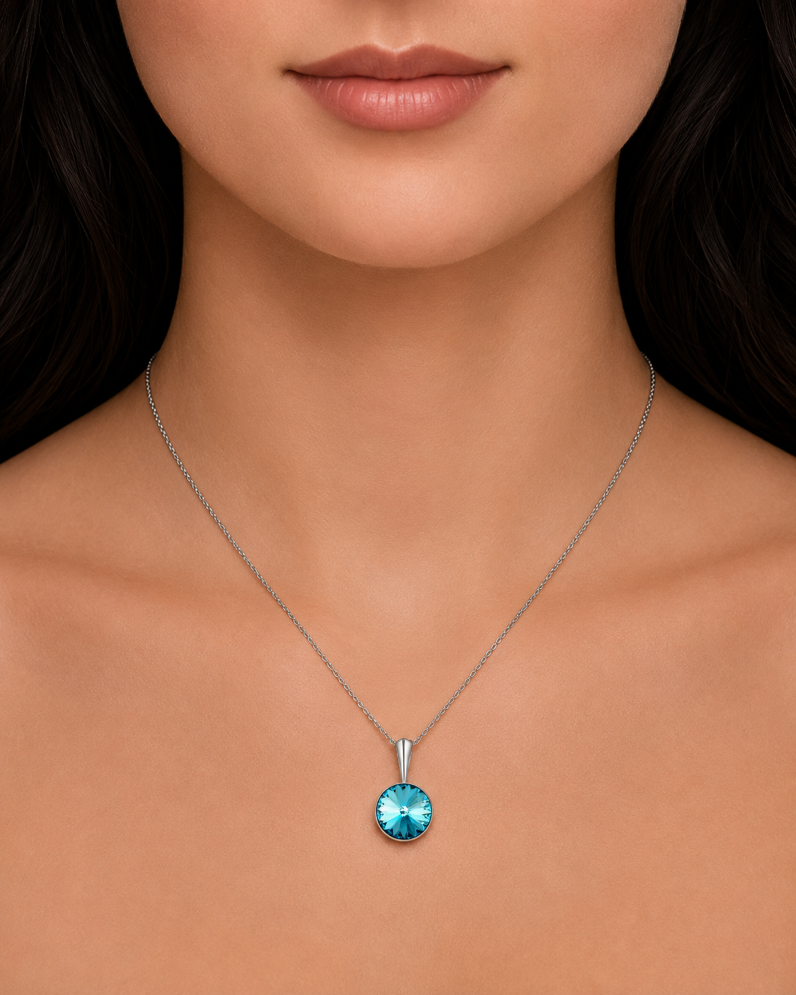 Alessia SS - Κολιέ επιροδιωμένο και κρύσταλλος Swarovski® - Light Turquoise