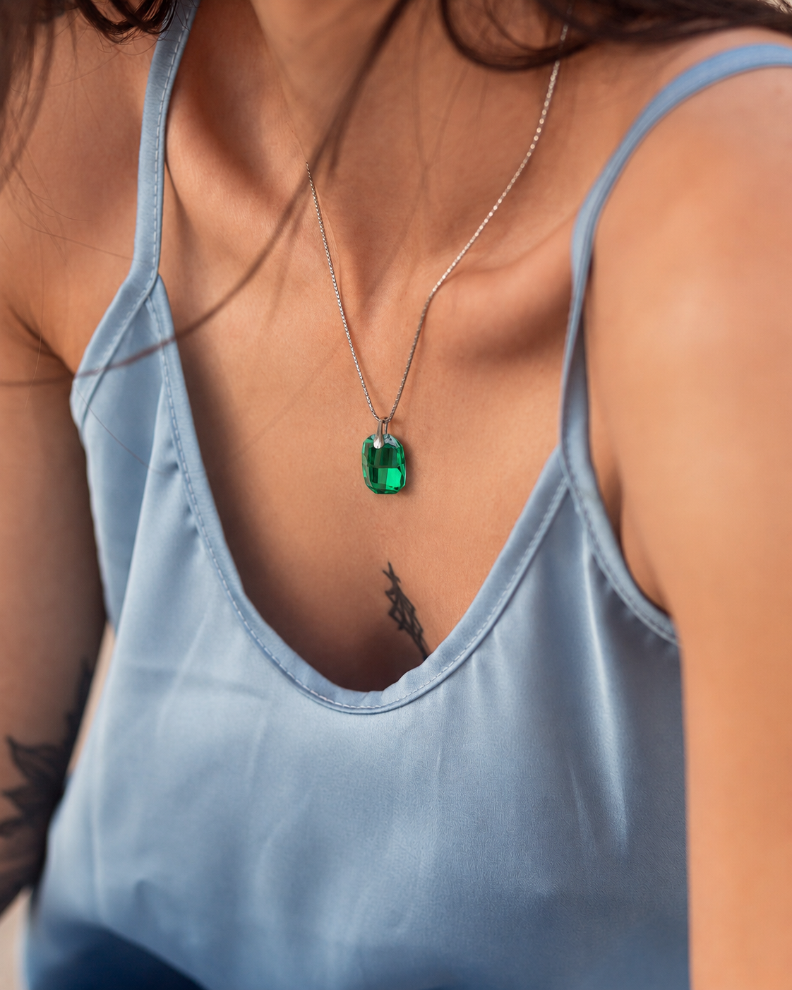 Savvina - Κολιέ επιροδιωμένο και κρύσταλλο Swarovski® -  Emerald