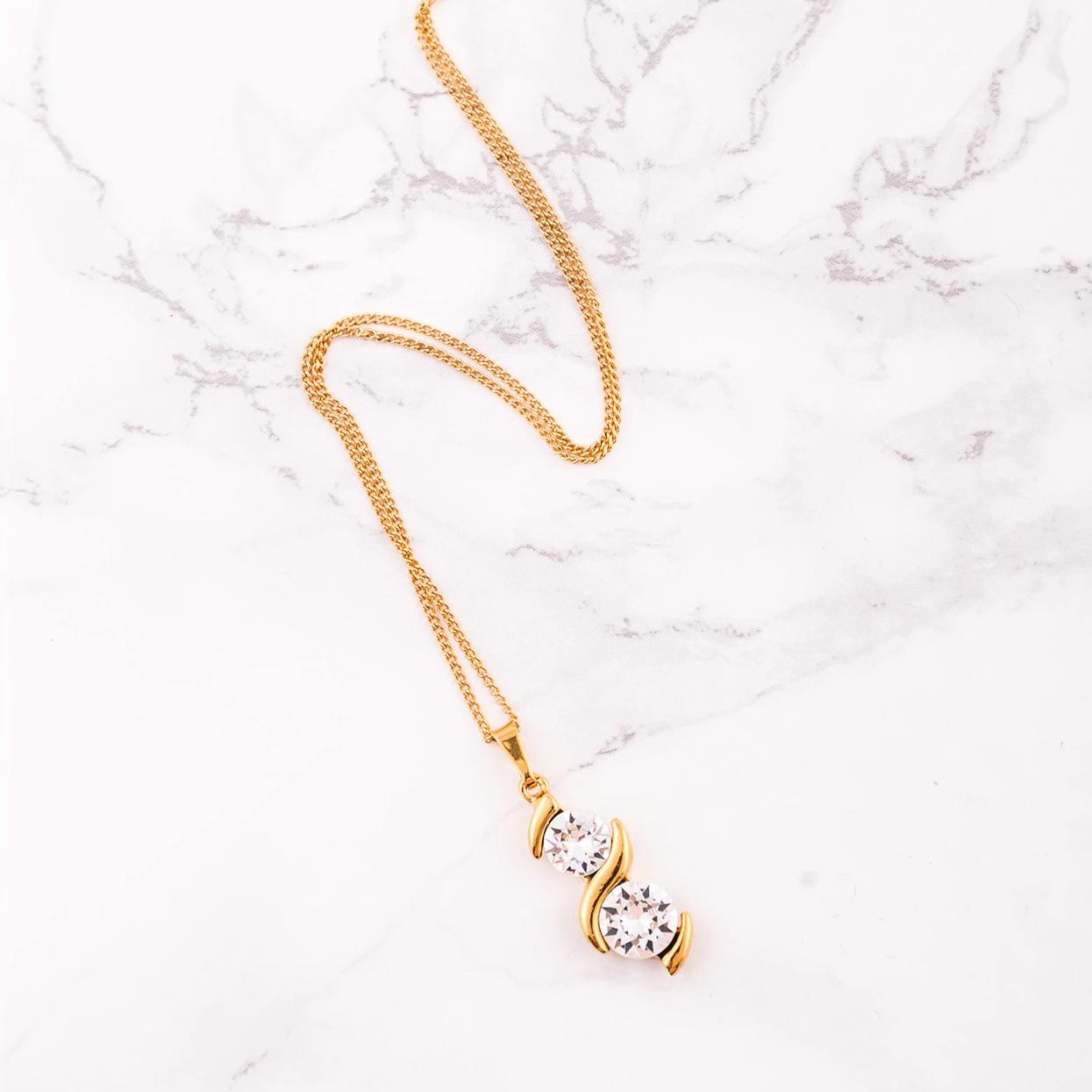 Luna - Gold Plated Necklace with Swarovski Crystals-White - Sensa Milano