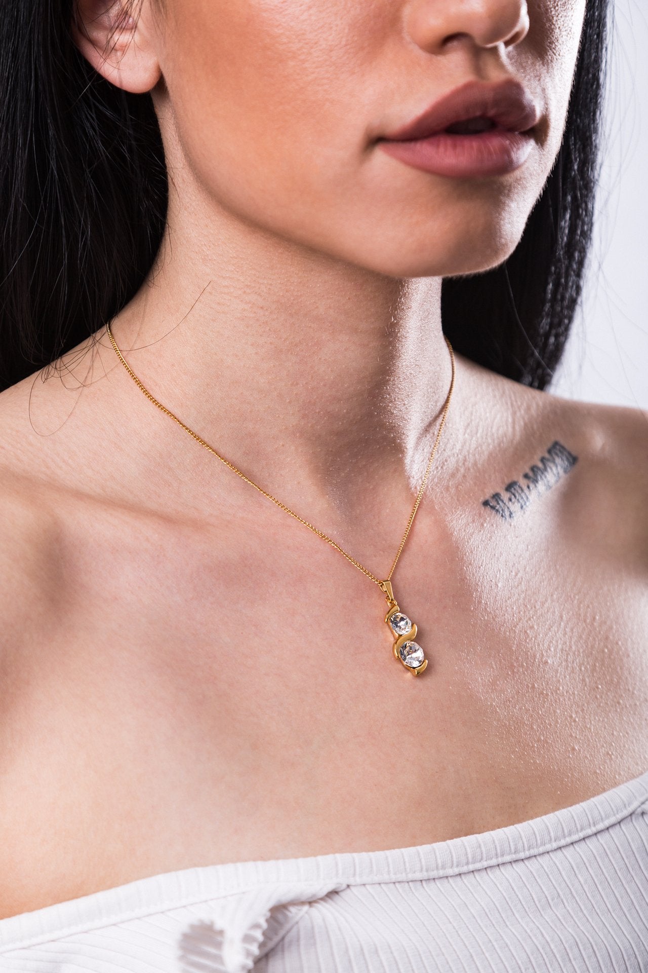 Luna - Gold Plated Necklace with Swarovski Crystals-White - Sensa Milano