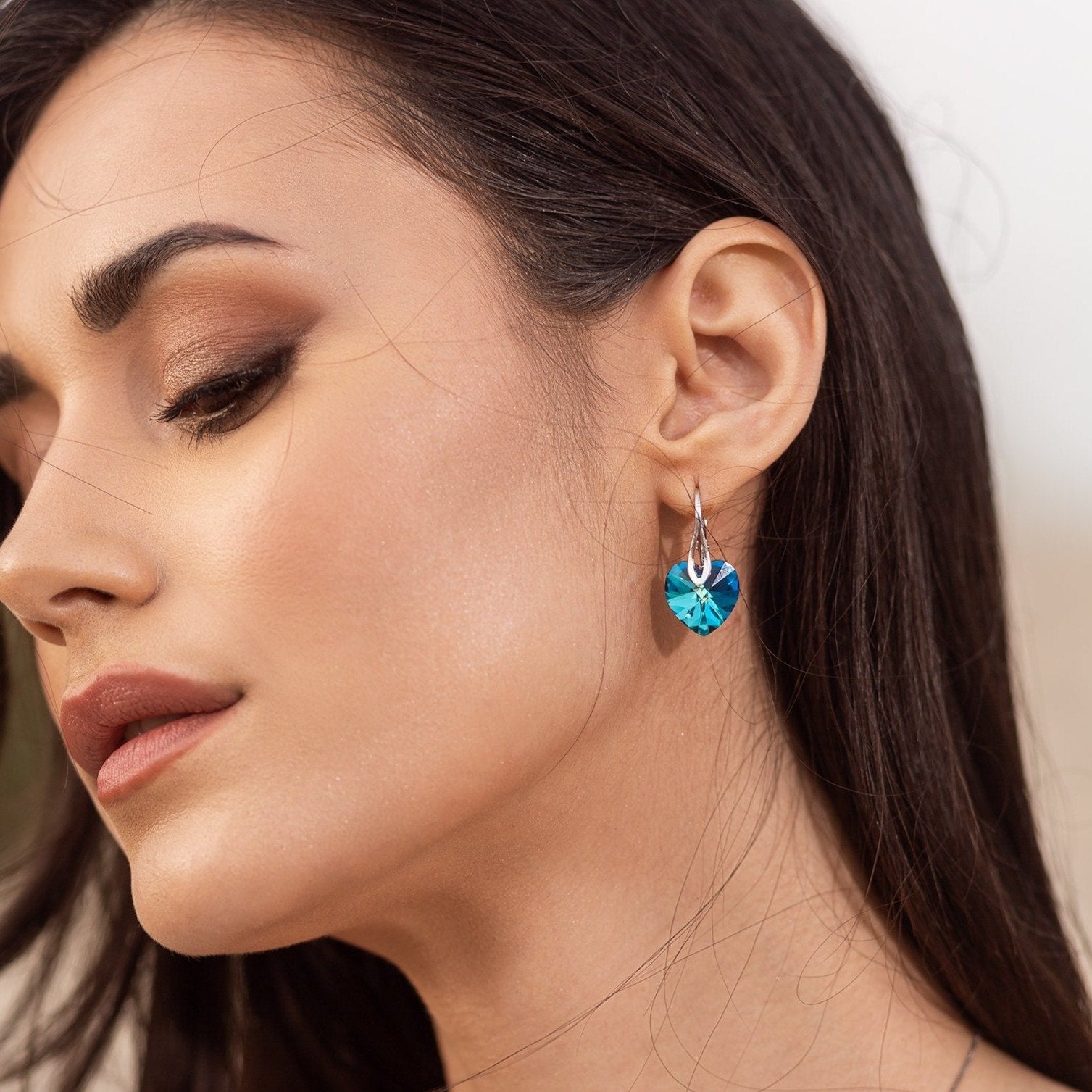 Amore Eterno - Silver Earrings with Swarovski Crystals-Bermuda Blue - Sensa Milano