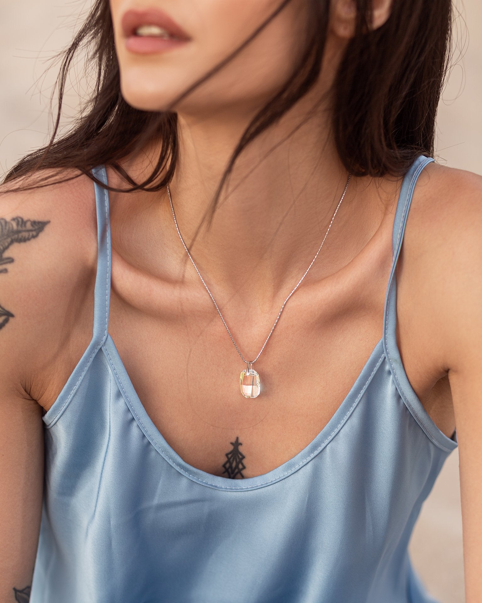 Savvina - Silver Necklace with Swarovski Crystal-White AB - Sensa Milano