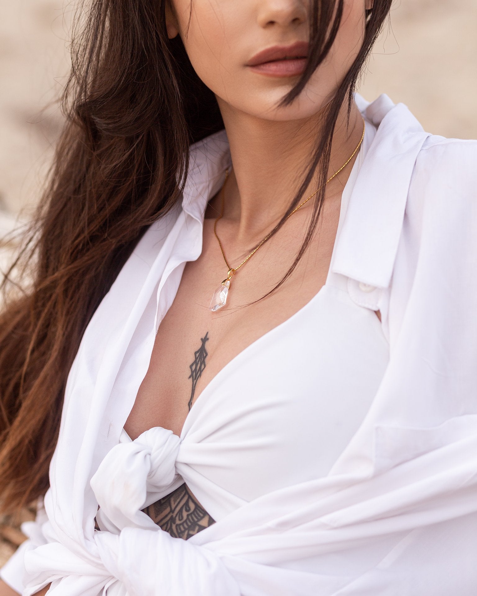 Livia - 24K Gold Plated Necklace with Swarovski Crystal-White - Sensa Milano
