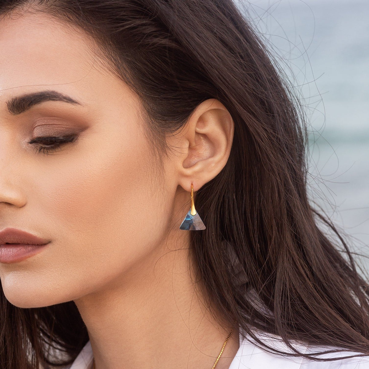Cleopatra - 24K Gold Plated Silver Earrings with Swarovski Crystals-Aquamarine - Sensa Milano