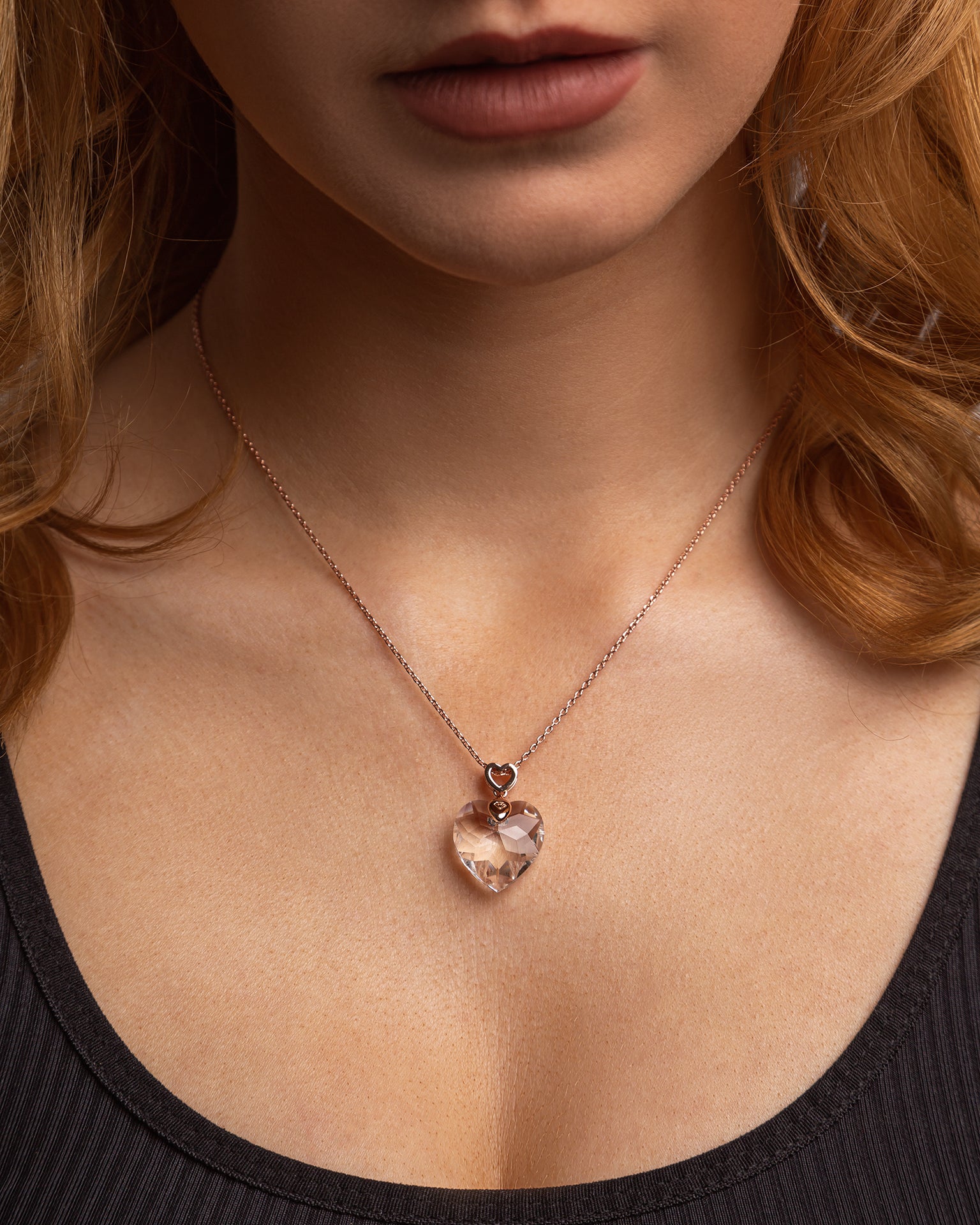 Double Love  - Κολιέ ροζ χρυσό 18Κ και κρύσταλλος Αυστρίας® - Crystal White