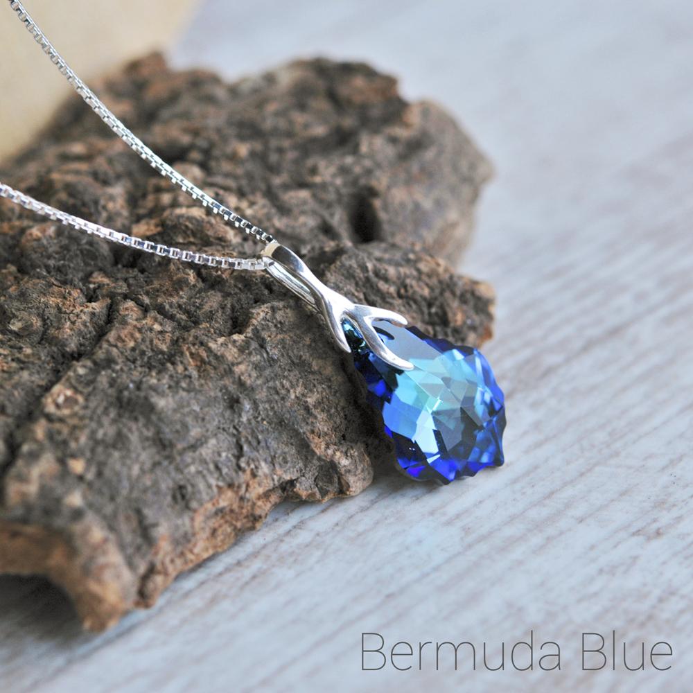 Elizabeth - Silver Necklace with Swarovski Crystal-Bermuda Blue - Sensa Milano