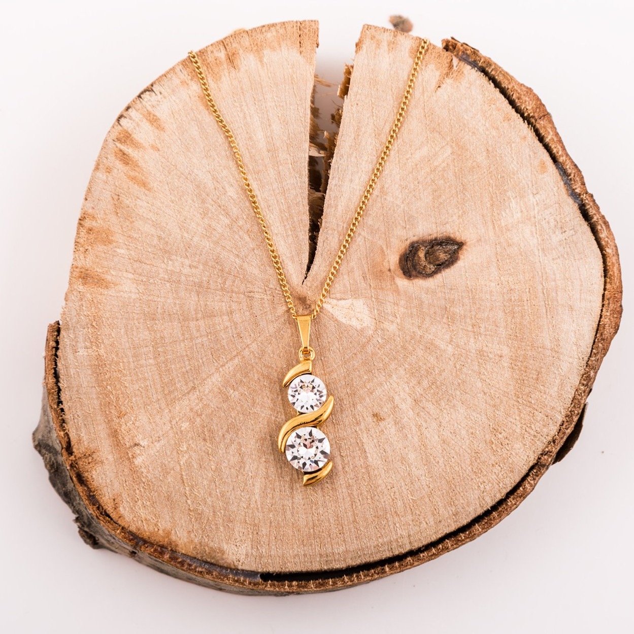 Luna - Gold Plated Necklace with Swarovski Crystals-White - Sensa Milano