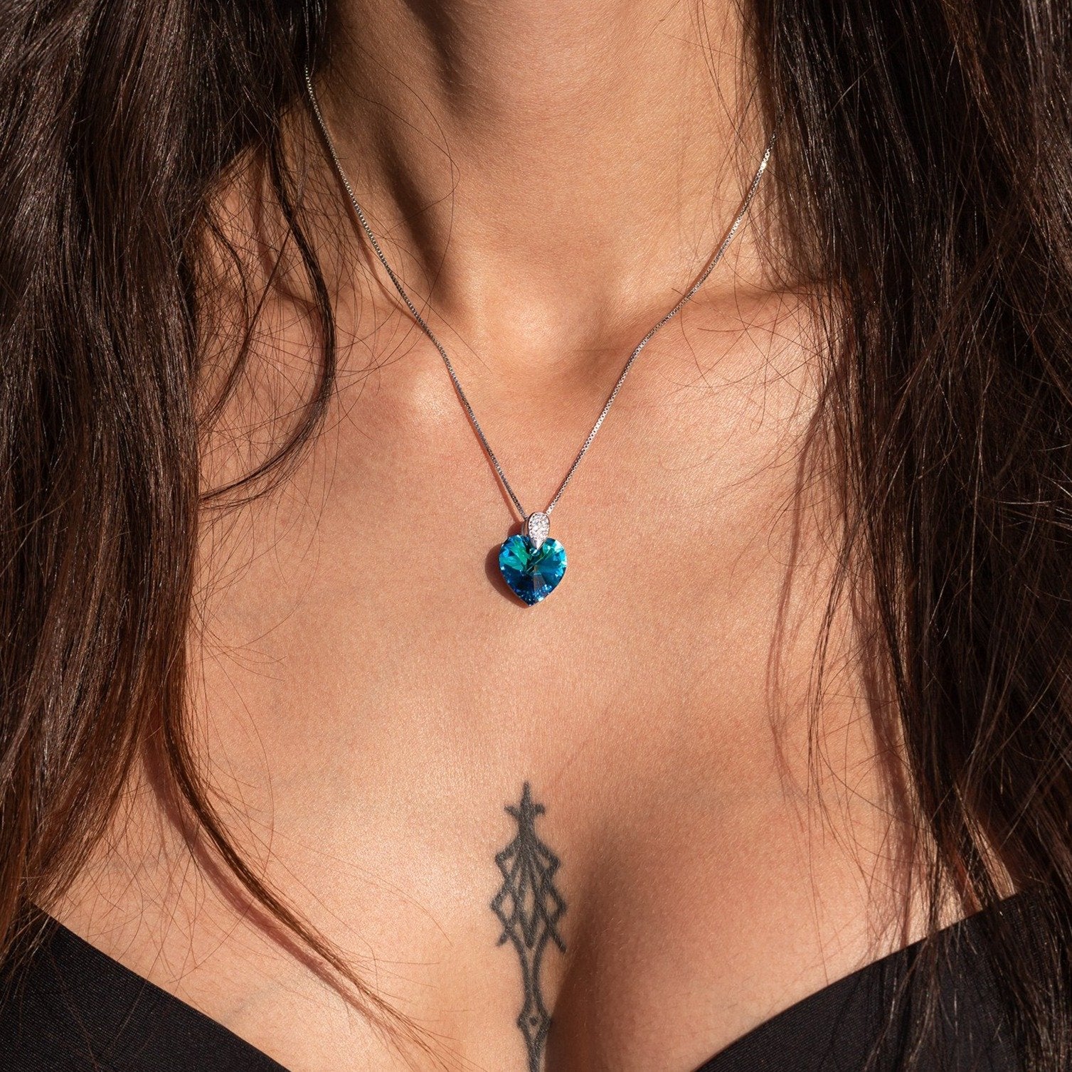 Amore Eterno - Silver Necklace with Swarovski Crystal-Bermuda Blue - Sensa Milano