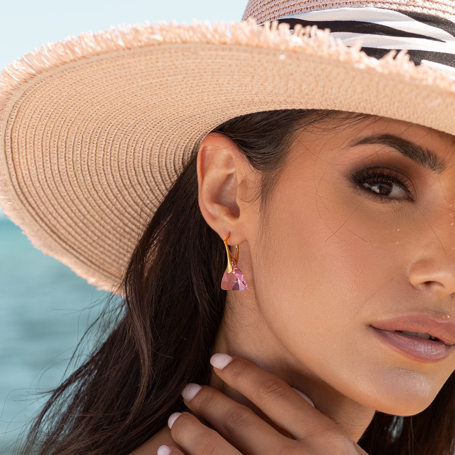 Cleopatra - 24K Gold Plated Silver Earrings with Swarovski Crystals-Light Rose - Sensa Milano