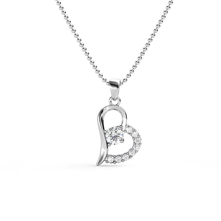 Eros - 18K White Gold Plated Brass Necklace with Swarovski Crystals-White - Sensa Milano