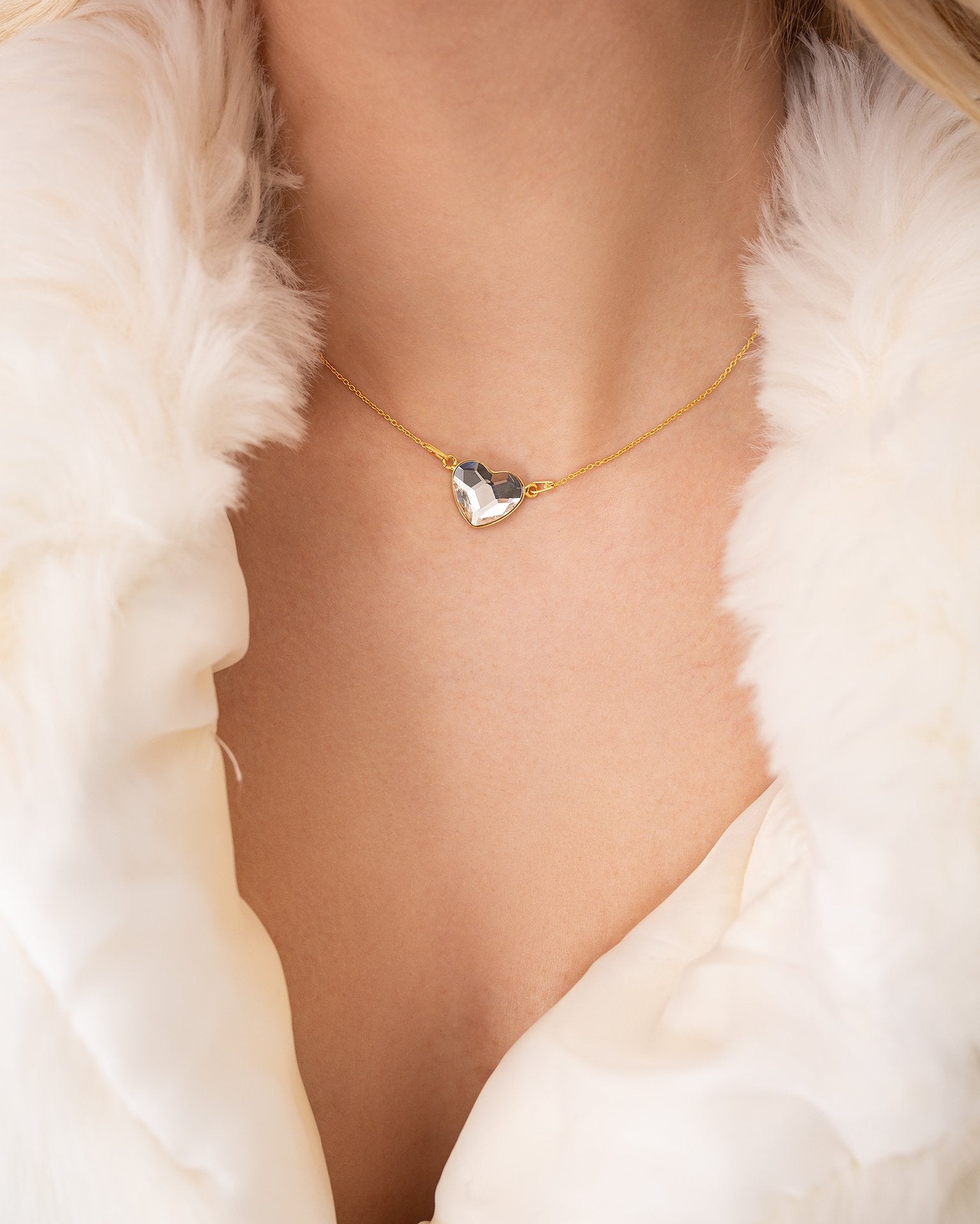 Octavia - 24K Gold Plated Necklace with Swarovski Crystal-White - Sensa Milano