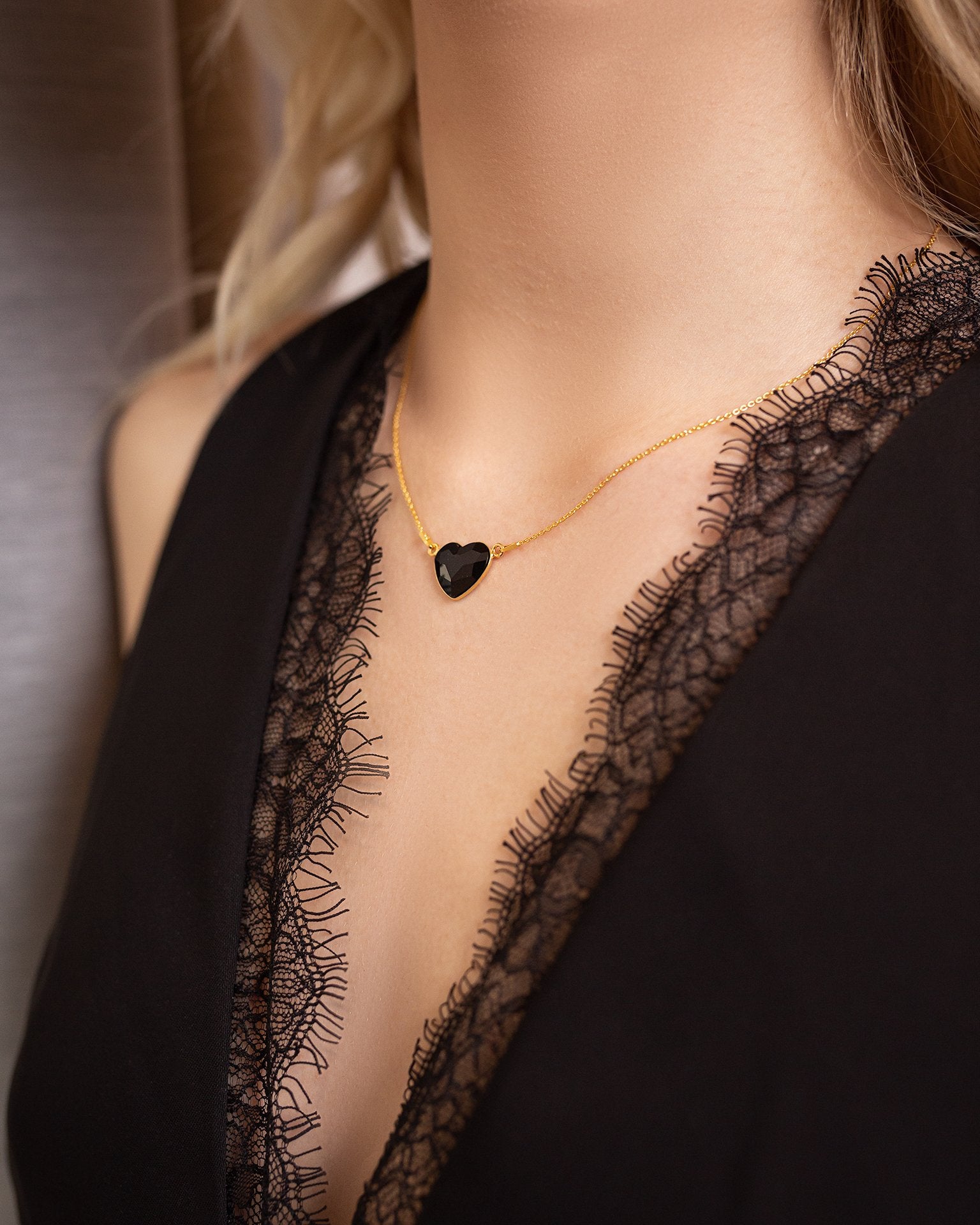 Octavia - 24K Gold Plated Necklace with Swarovski Crystal-Jet - Sensa Milano