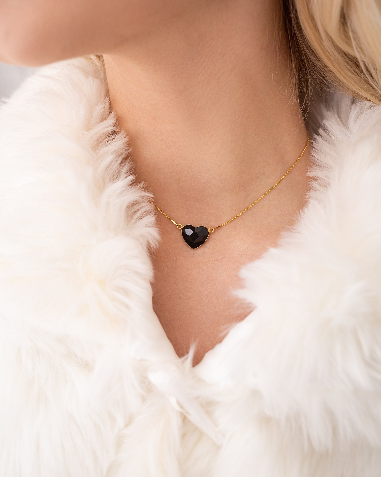 Octavia - 24K Gold Plated Necklace with Swarovski Crystal-Jet - Sensa Milano