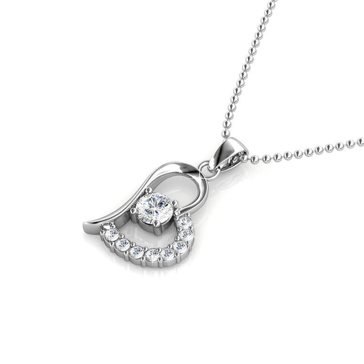 Eros - 18K White Gold Plated Brass Necklace with Swarovski Crystals-White - Sensa Milano